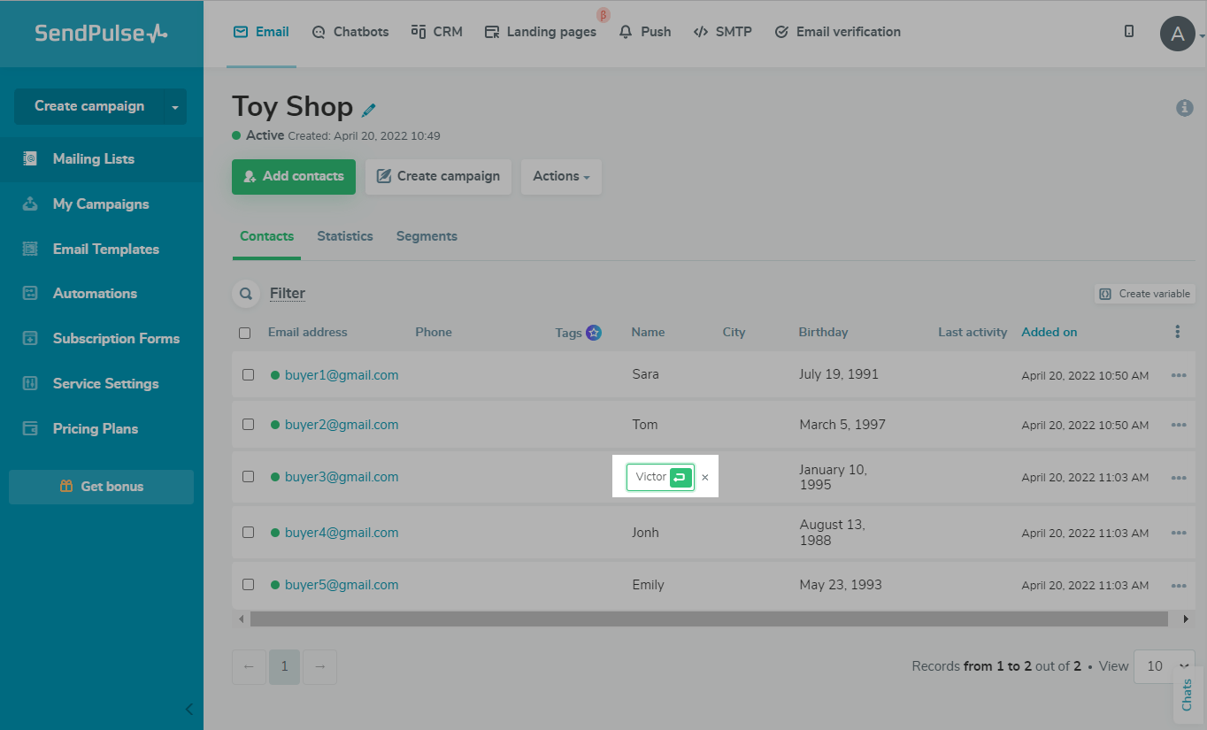 Edit a variable value