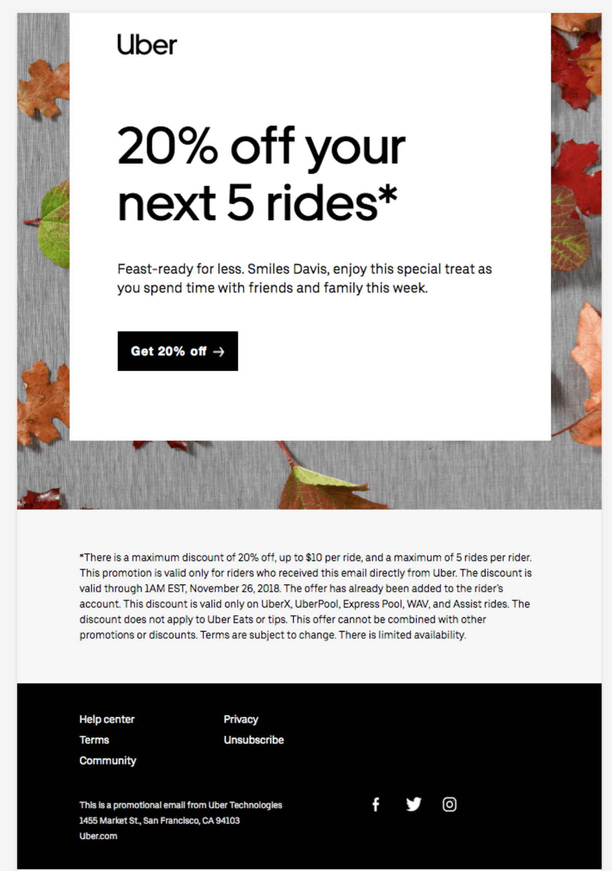 Uber email for loyal customers