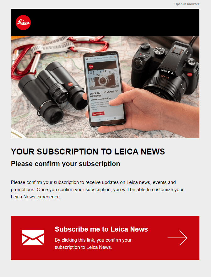 Leica subscription confirmation email