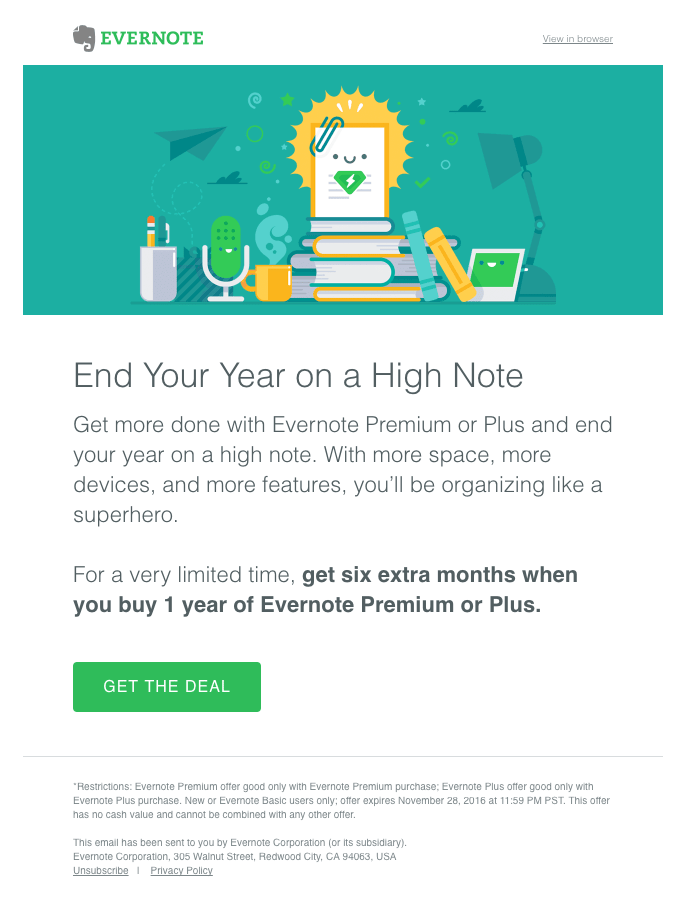 Upselling email based on an upcoming New Year