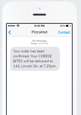 PizzaHut order confirmation SMS