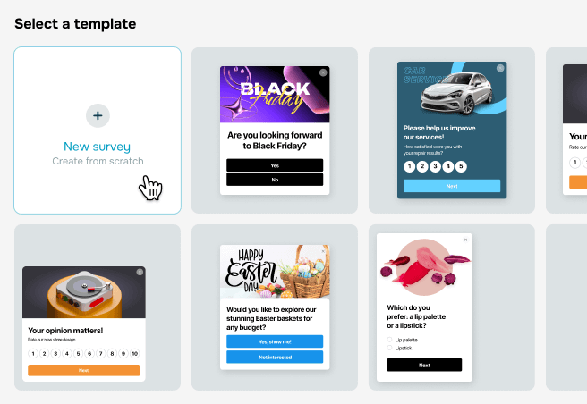 Crea tu pop-up de encuesta con nuestro intuitivo creador de arrastrar y soltar