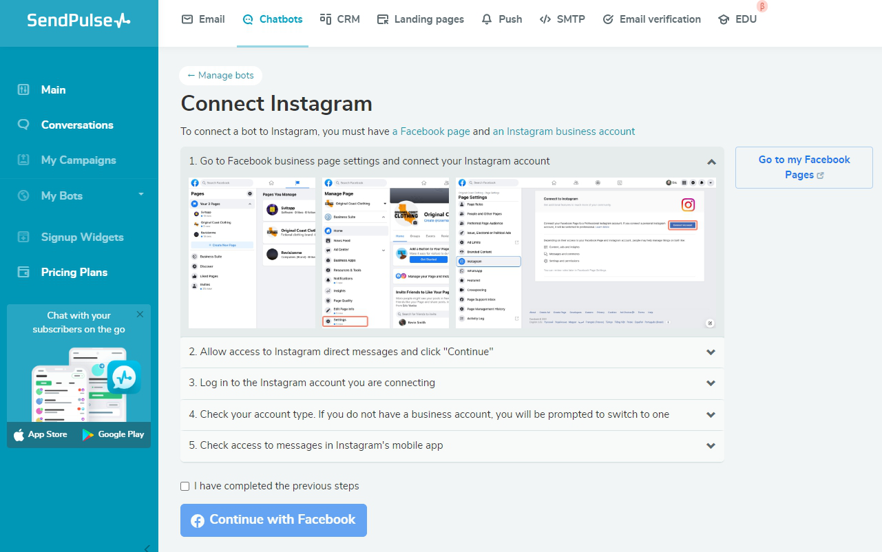 Connect your Instagram account to a Facebook business page