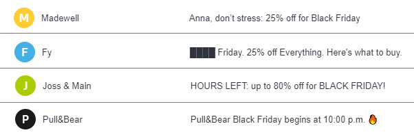 black friday email subject lines