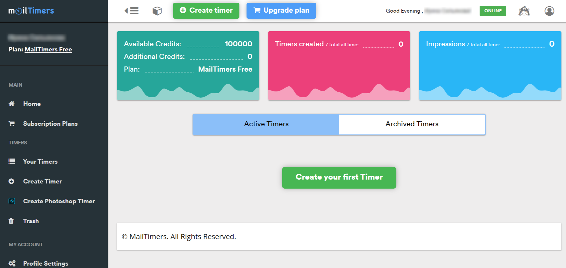 MailTimers dashboard MailTimers dashboard