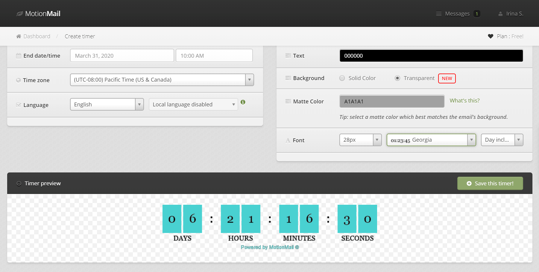 email countdown timer created in motionmail email countdown timer created in motionmail