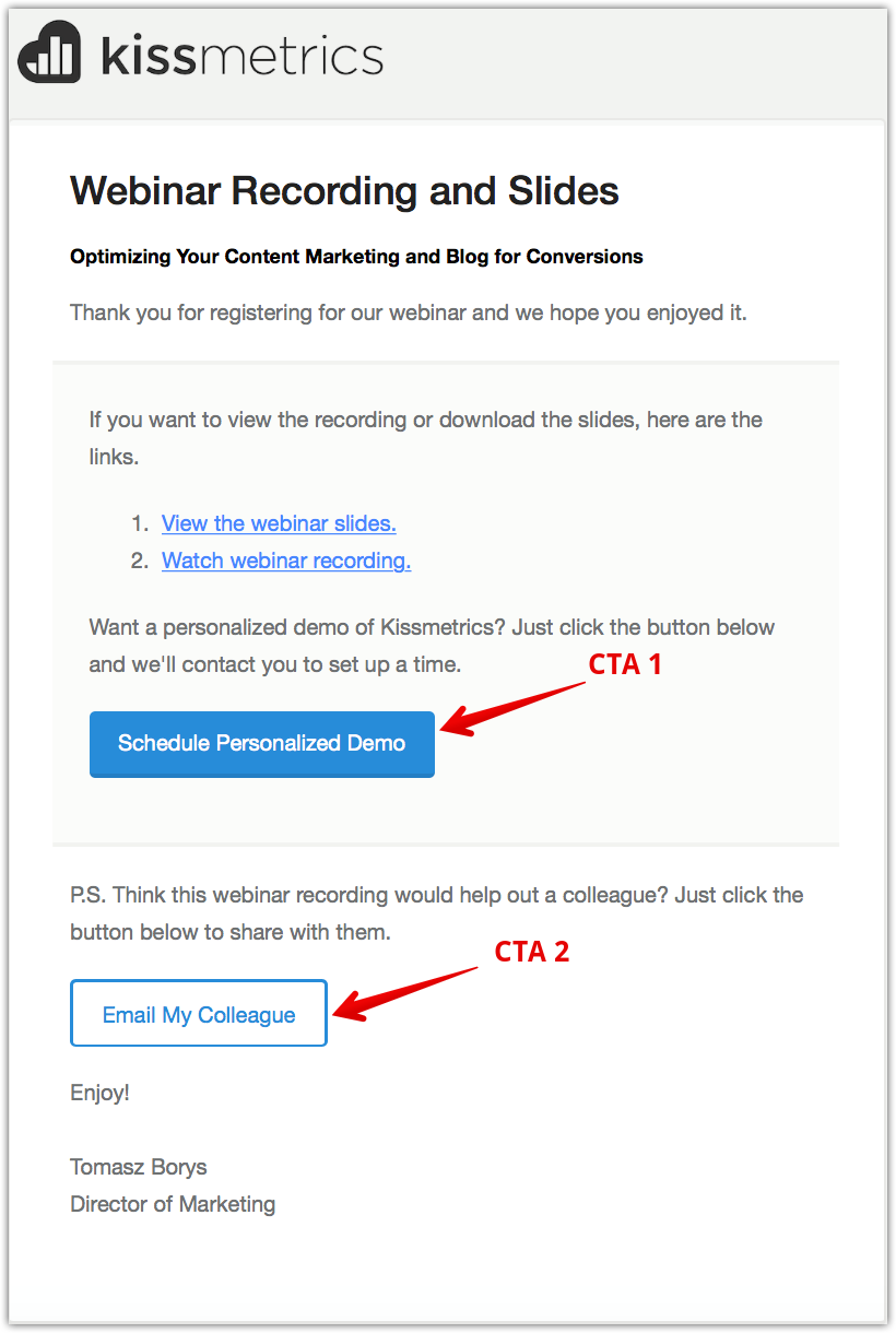 Un exemple de l'utilisation des appels à l'action dans les emails Un exemple de l'utilisation des appels à l'action dans les emails
