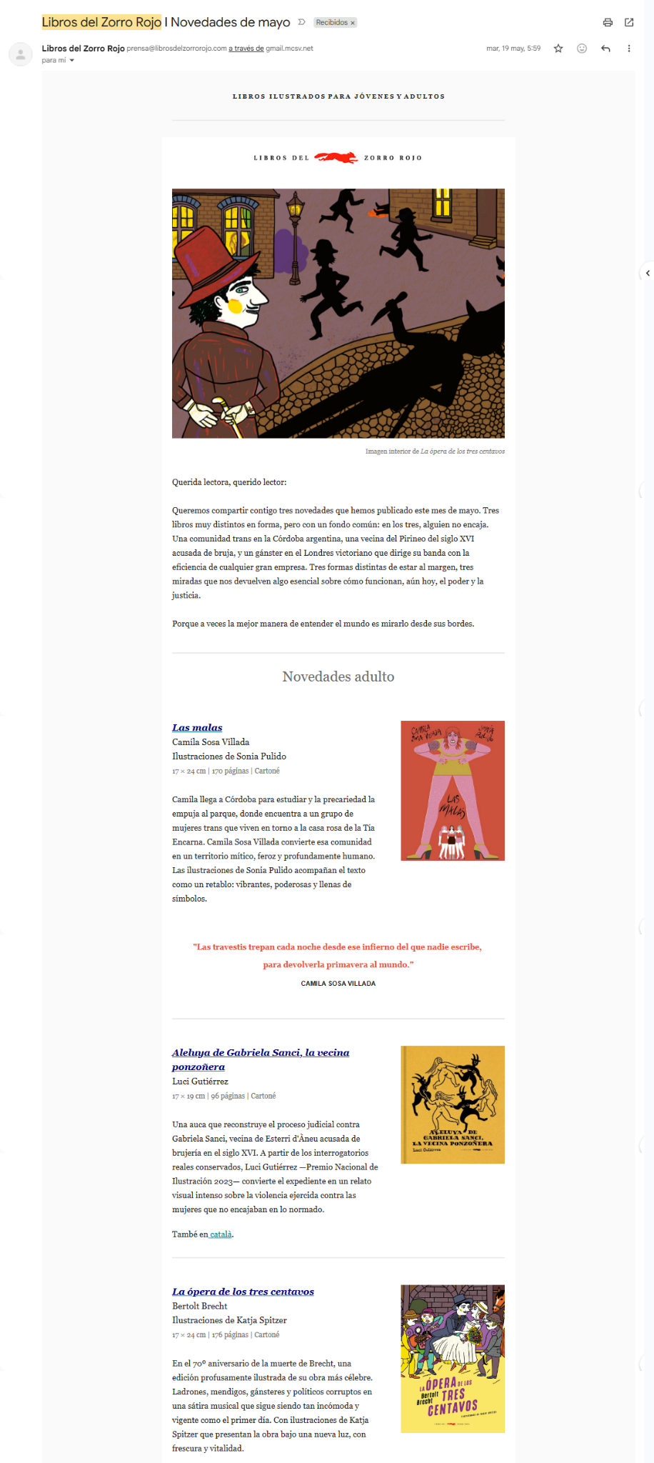 Ejemplo de una campaña de correos para libros