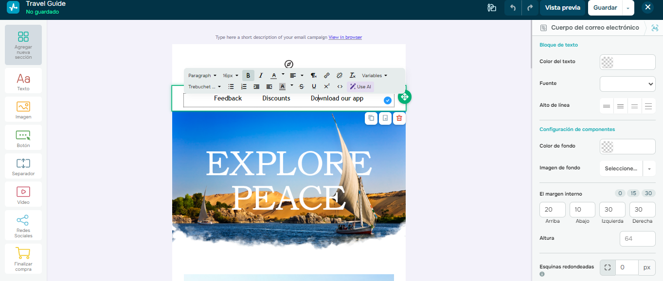 Editor de correos de SendPulse
