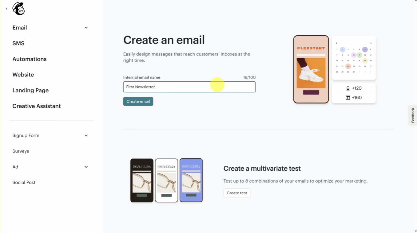 Creación de un correo para una campaña de email en Mailchimp