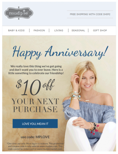 anniversary email discount