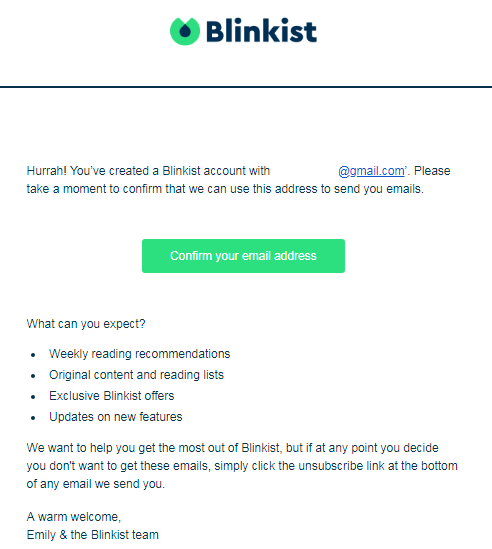 confirmation email