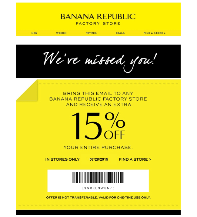 Реактивационное письмо от Banana Republic