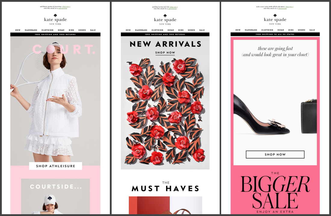 Дизайн email рассылок от Kate Spade