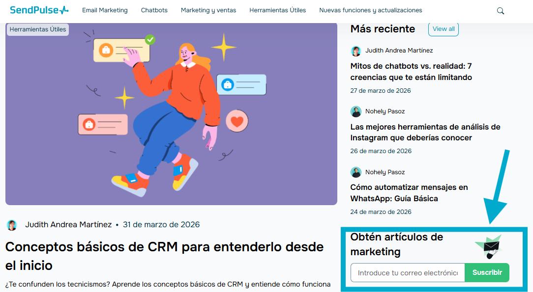 Blog de SendPulse, donde los lectores pueden encontrar estrategias, herramientas y consejos utiles