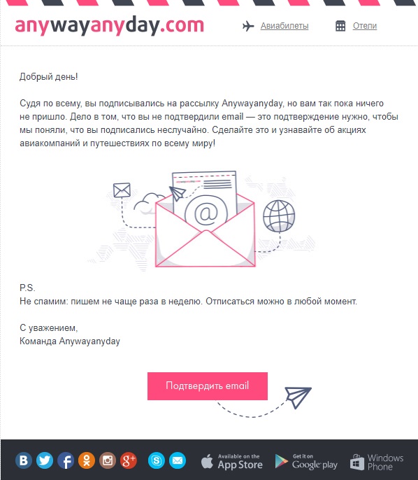 Повторное приглашение активировать подписку от AnywayAnyday Повторное приглашение активировать подписку от AnywayAnyday