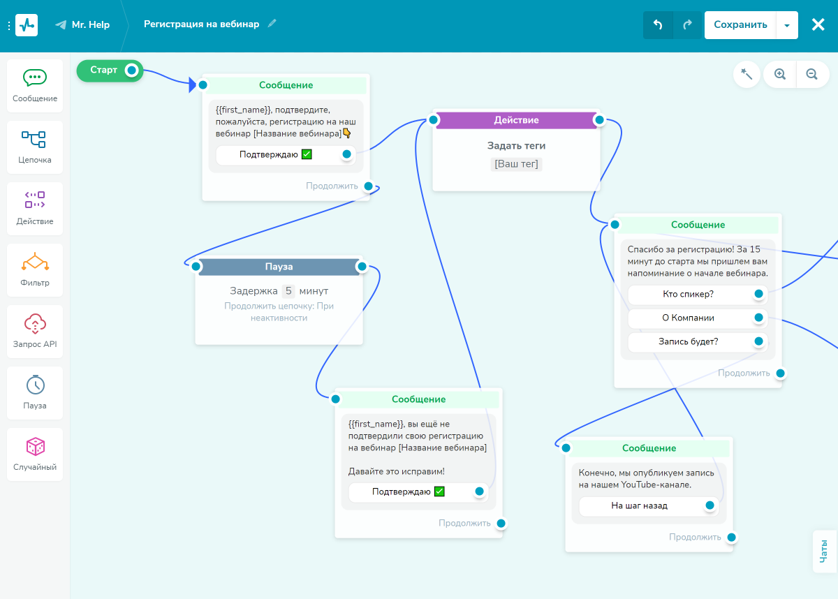 Цепочка бота в SendPulse