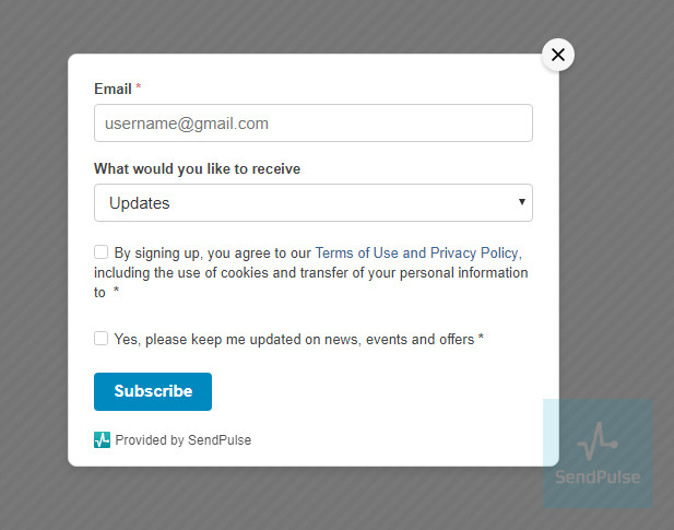 drop-down subscription form drop-down subscription form