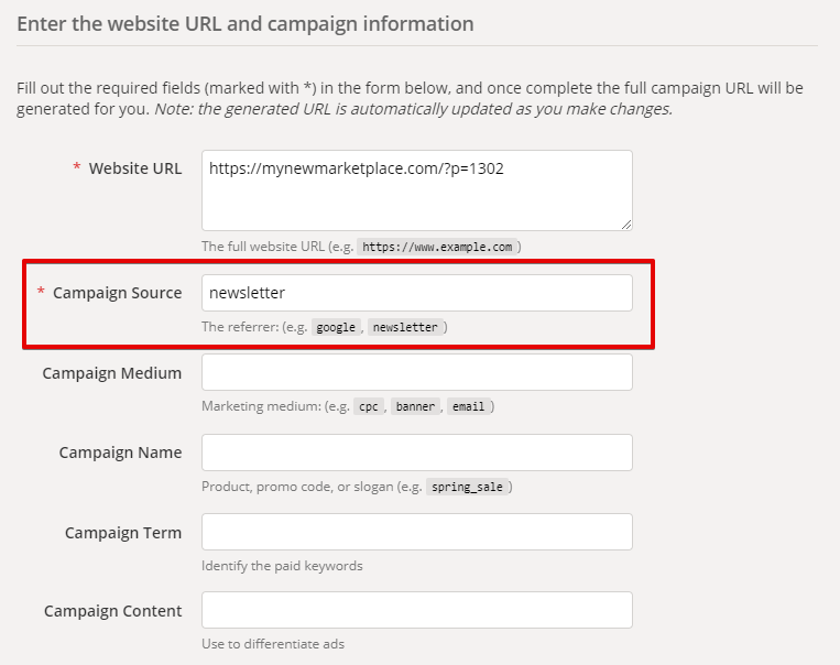 campaign source in google analytics url builder