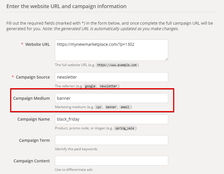 campaign medium in google analytics url builder