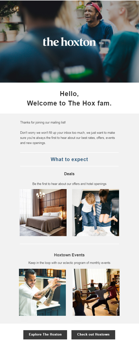 hotel welcome email
