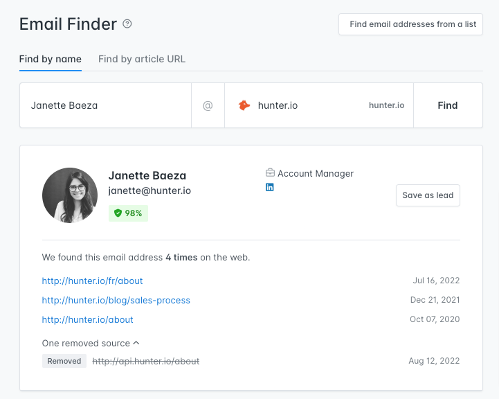 Using email finder Using email finder
