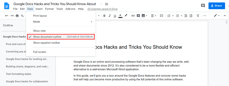 outline in google docs