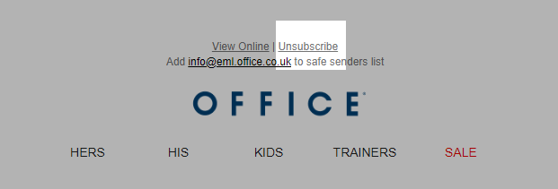 unsubscribe link in email header