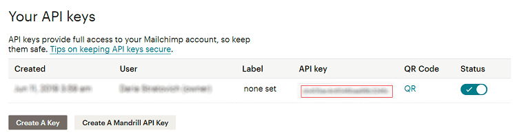 mailchimp api key mailchimp api key