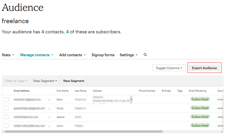 Exporting contacts Exporting contacts