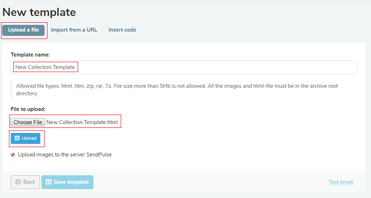uploading html template uploading html template