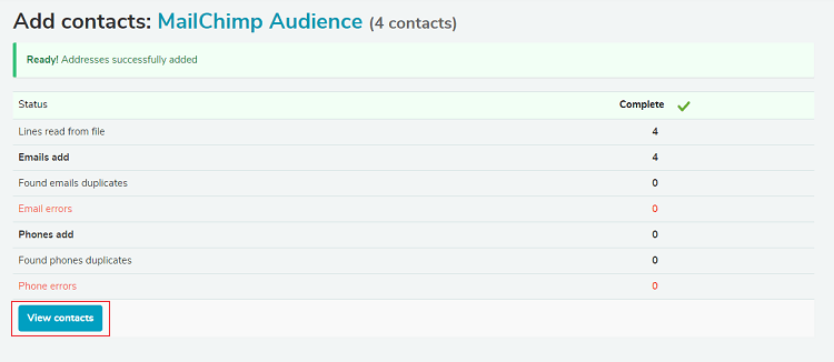 notification about successful export of contacts notification about successful export of contacts