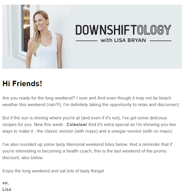 Downshiftology email