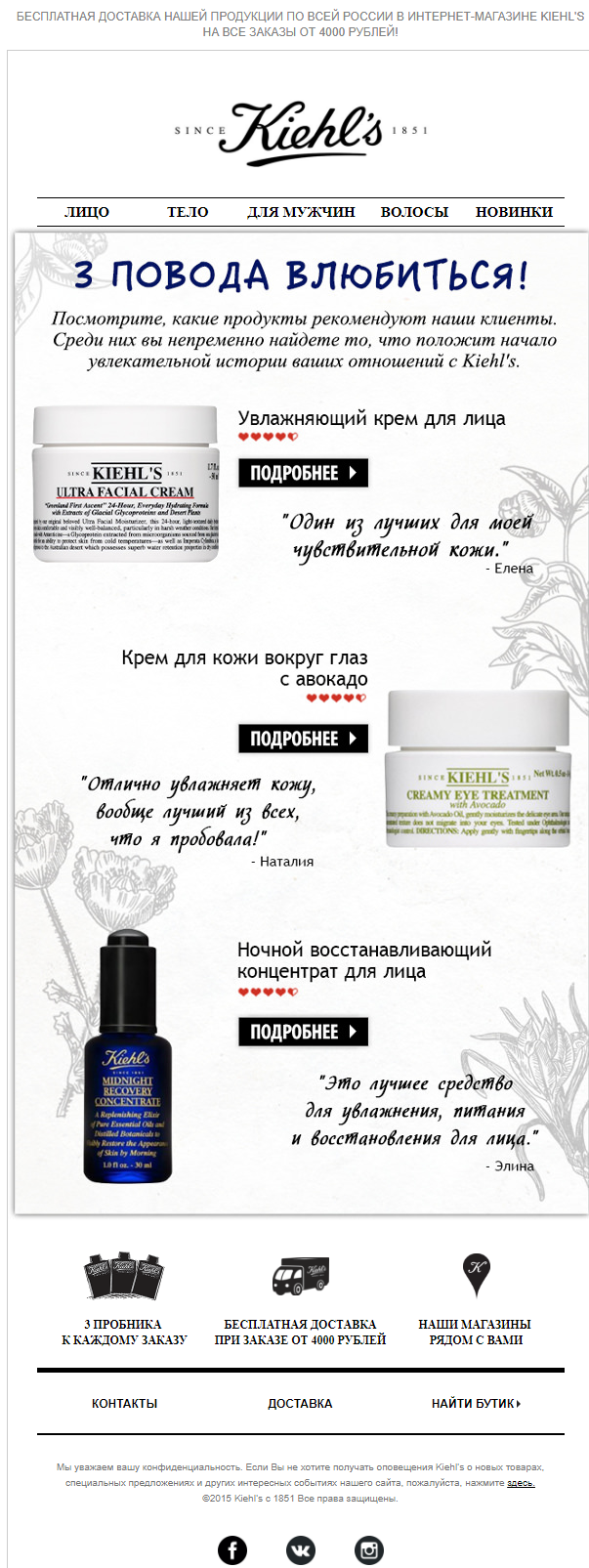 Рассылка с отзывами от Kiehl’s Рассылка с отзывами от Kiehl’s