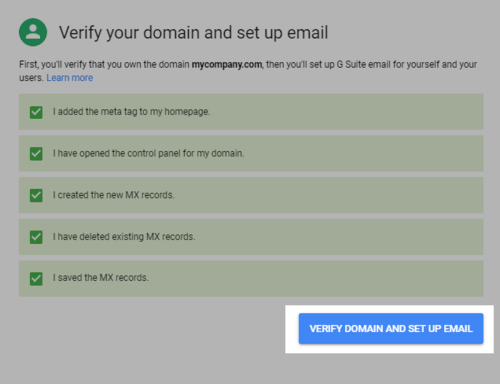 Verificar el dominio para configurar tu cuenta de correo electrónico comercial