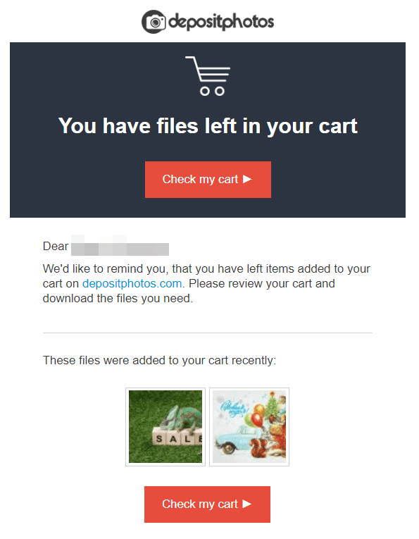 abandoned cart email example