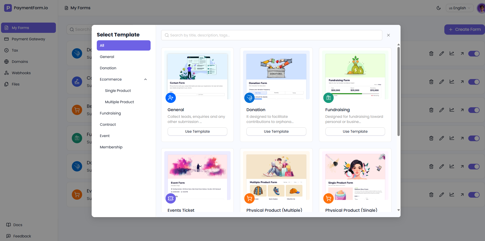 form templates in PaymentForm.io