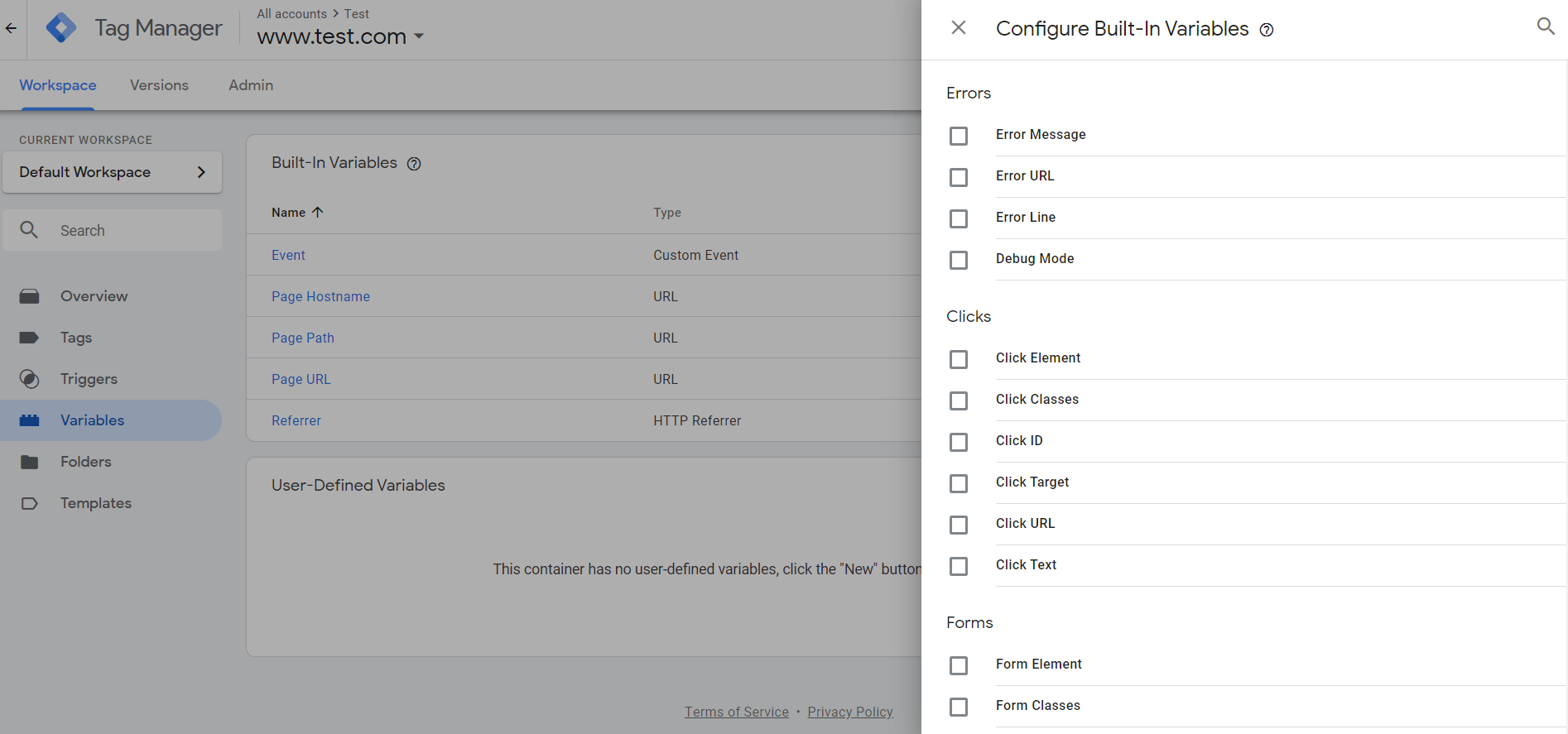 tag manager variables