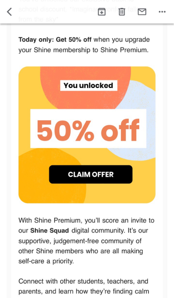 shine email call to action example
