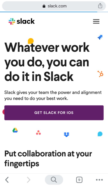 slack website cta on mobile