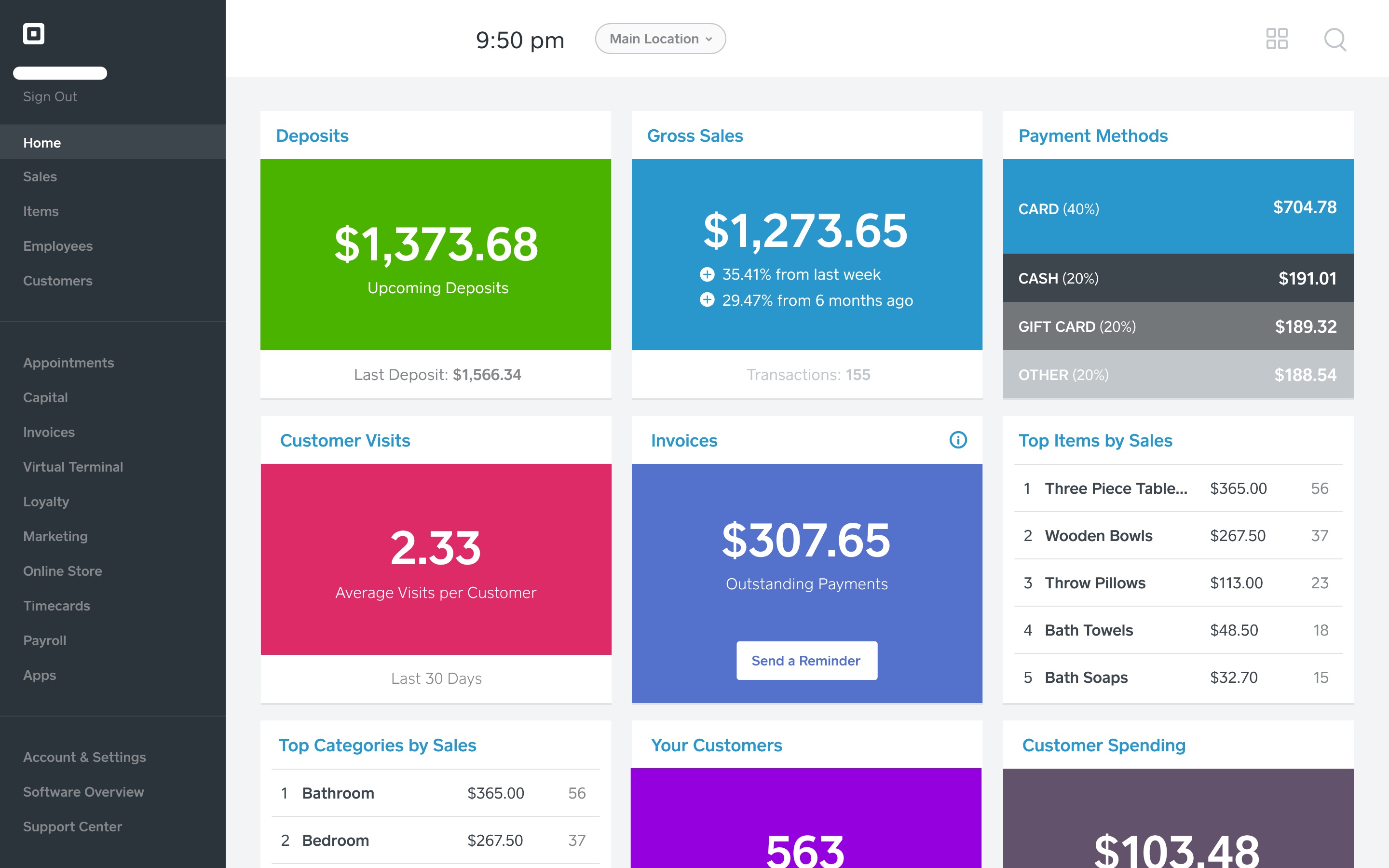 Square Payments interface