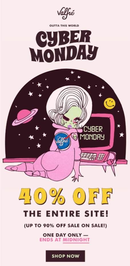An email dedicated to Cyber Monday from Valfre
