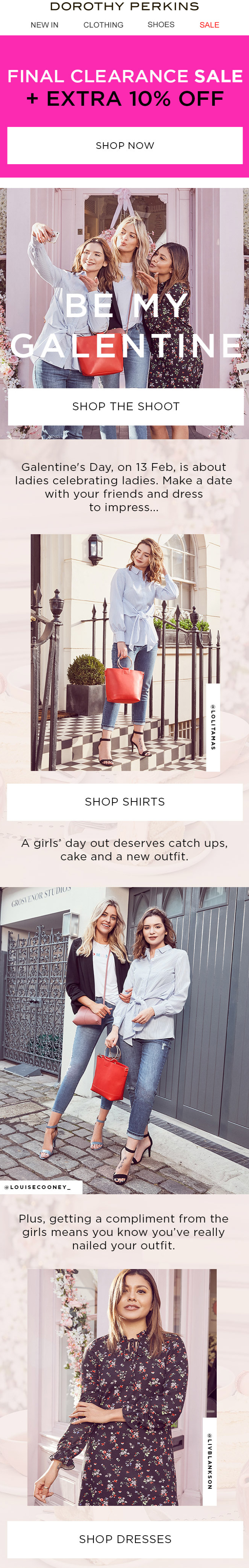 An email dedicated to Galentine’s Day from Dorothy Perkins