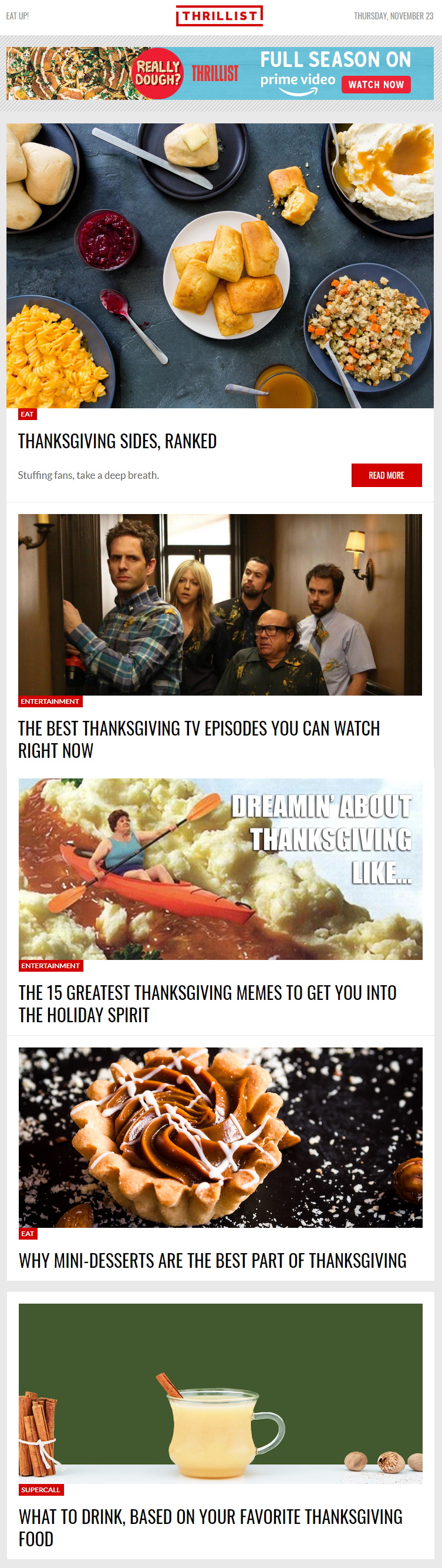 An email dedicated to Thanksgiving from Thrillist