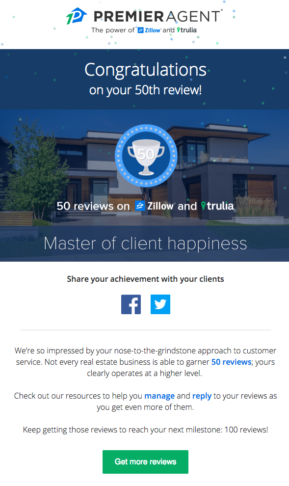 Milestone email from Premier Agent Milestone email from Premier Agent