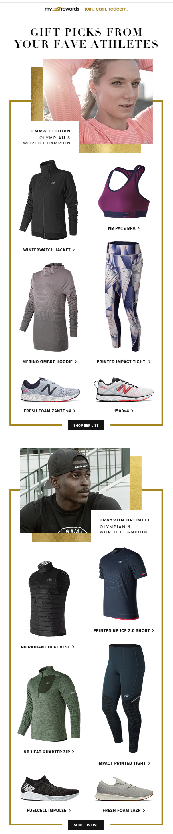 Famous athletes mentioned as social proof in sportswear brand email