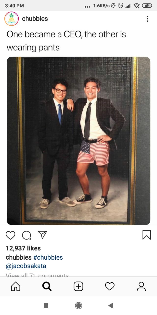 Exemple du ton de voix de Chubbies sur Instagram