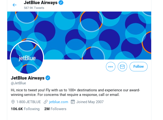 Twitter account of JetBlue Airways
