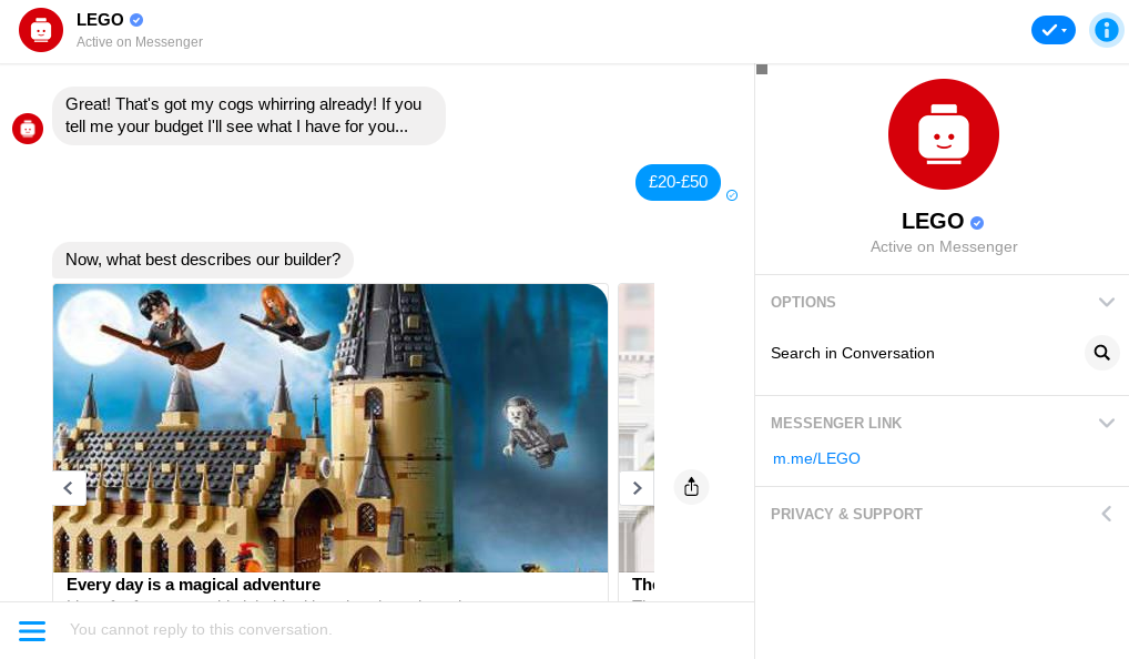 Chat bot used by Lego