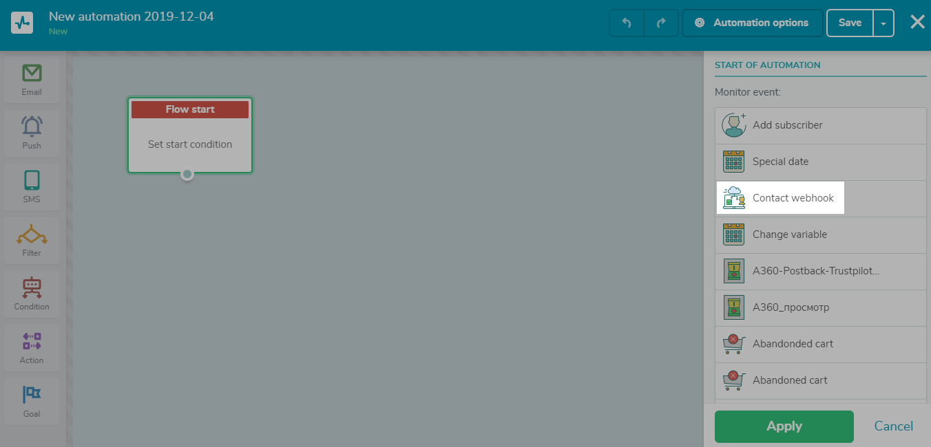 Creating the contact webhook for the triggered series Creating the contact webhook for the triggered series